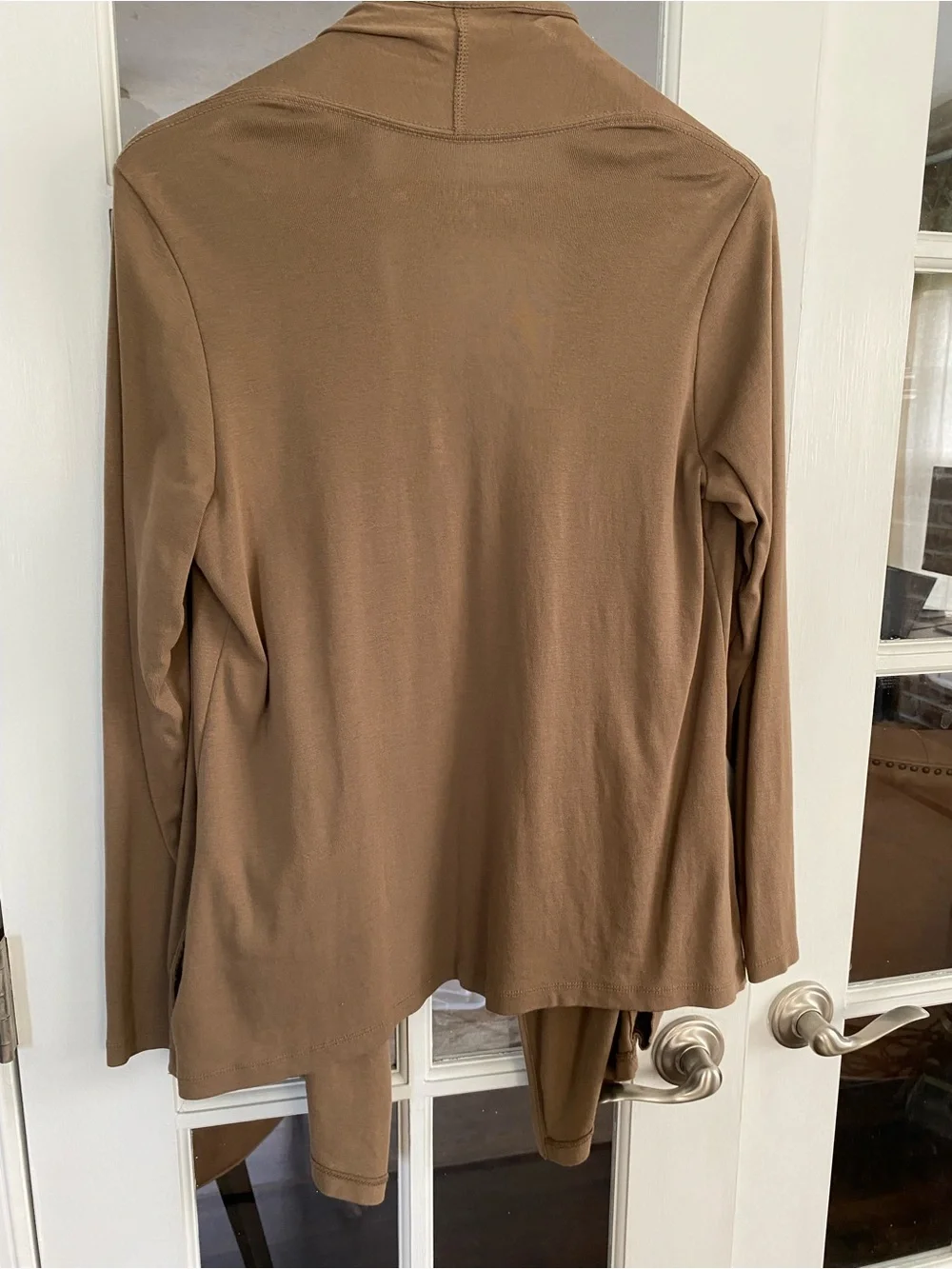 J. Jill Perfect Pima Cascade Cardigan Medium Brown 100% Cotton Waterfall Pockets